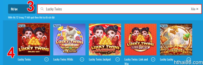 Tìm game Lucky Twins và truy cập trò chơi